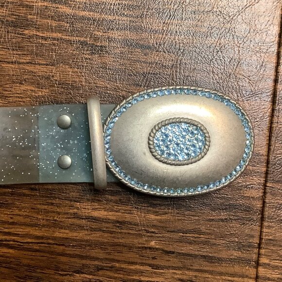 Western Rhinestone Metal Buckle Sparkly Plastic Light Blue Women Girl Sz 23"-27" - Picture 2 of 5